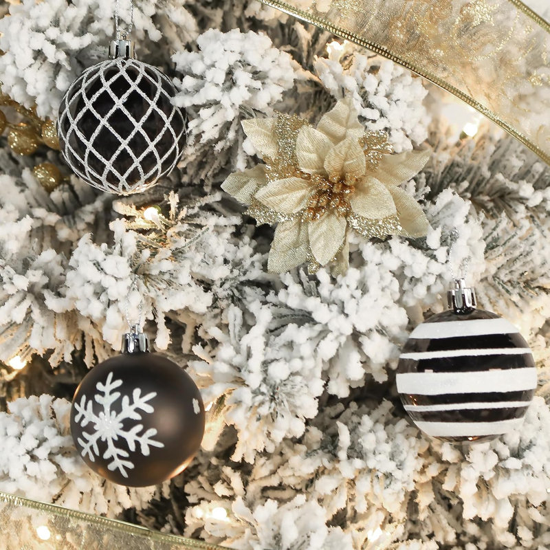 Ornements de boules de Noël 30ct 2,36 pouces, noir et blanc, 60mm
