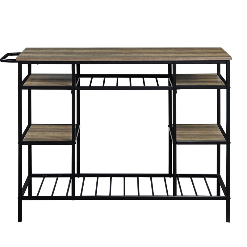 Îlot de cuisine rustique avec matériaux en bois composite et en métal