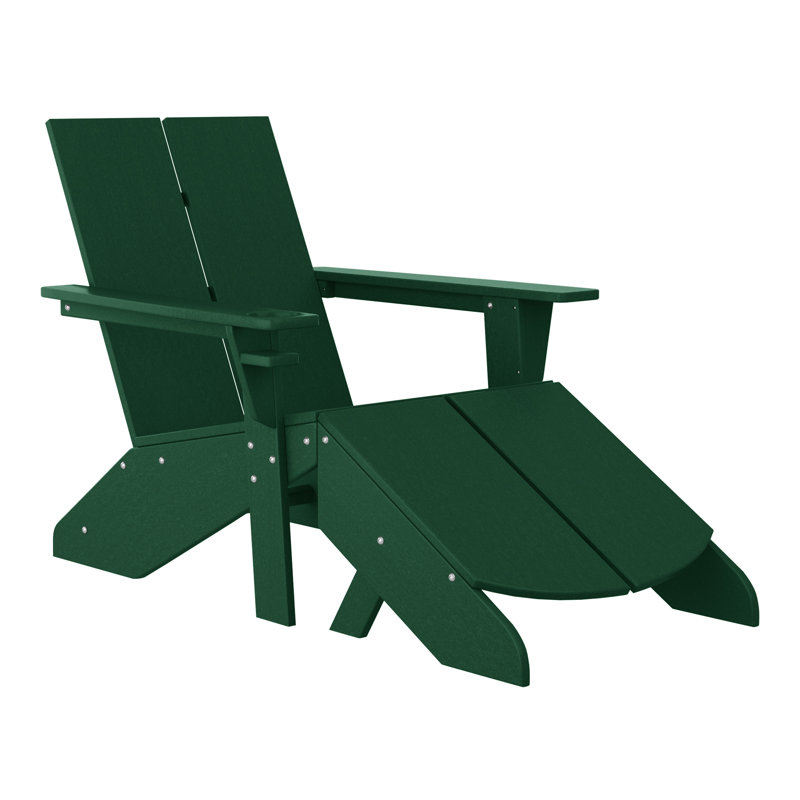 Modern Poly Adirondack Chair With Ottoman, Green
