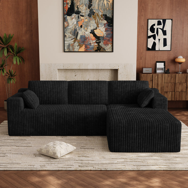 Canapé modulaire 102 po Corduroy, Orienté à droite, Noir