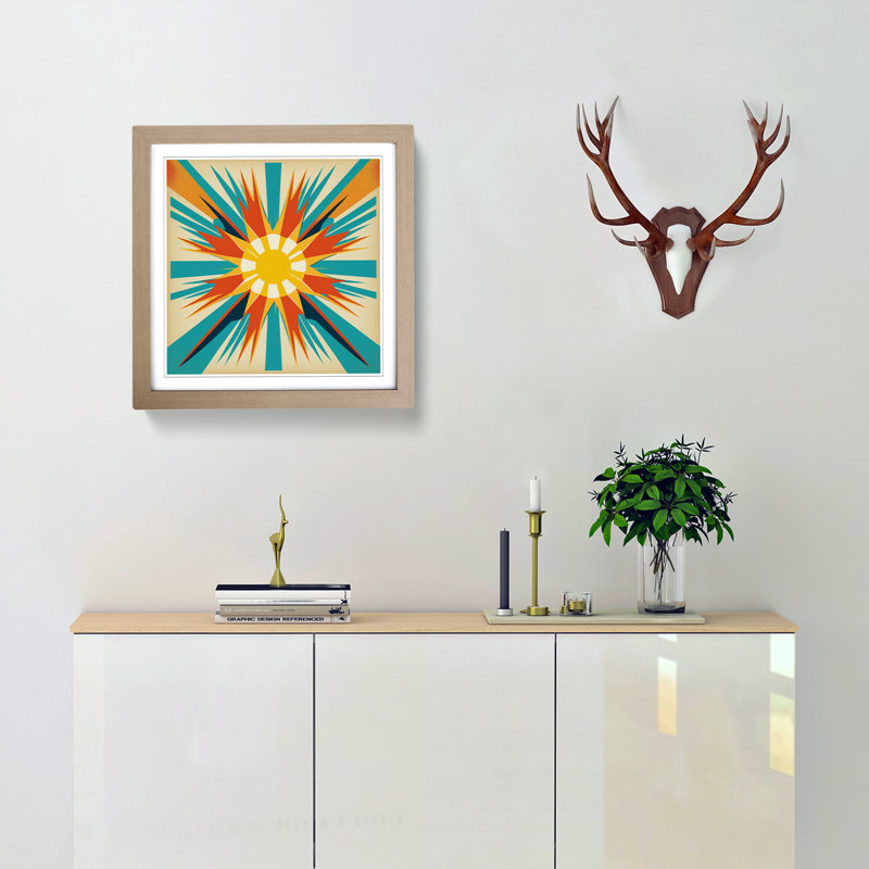 Sun Mid-Century - Single Picture Frame Print on Wood, Oak