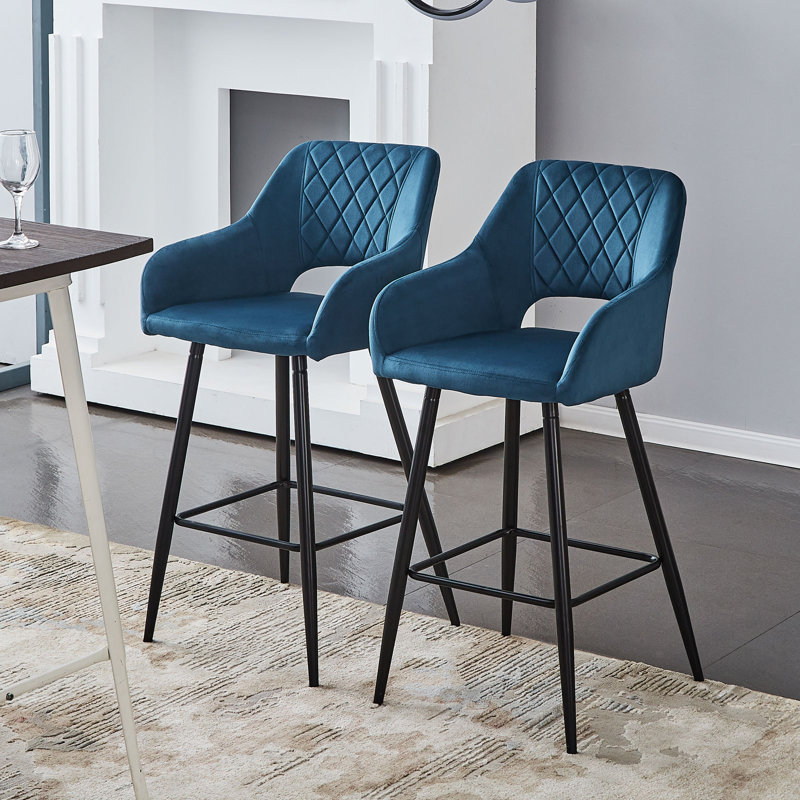 Candace Upholstered Counter Stool with Metal Frame, Blue