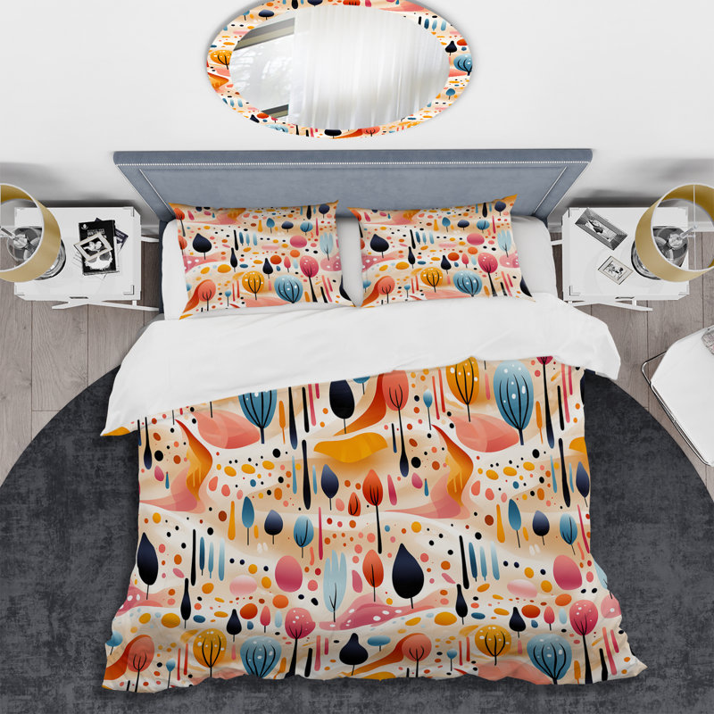 Ensemble de housse de couette rose à motif de formes botaniques I, Housse de couette simple + 1 taie décorative stan