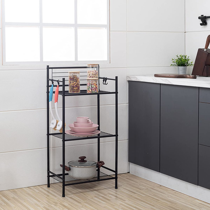 Étagère de rangement à 3 niveaux à 3 niveaux avec 4 crochets pour salle de bain, cuisine, bureau, noir