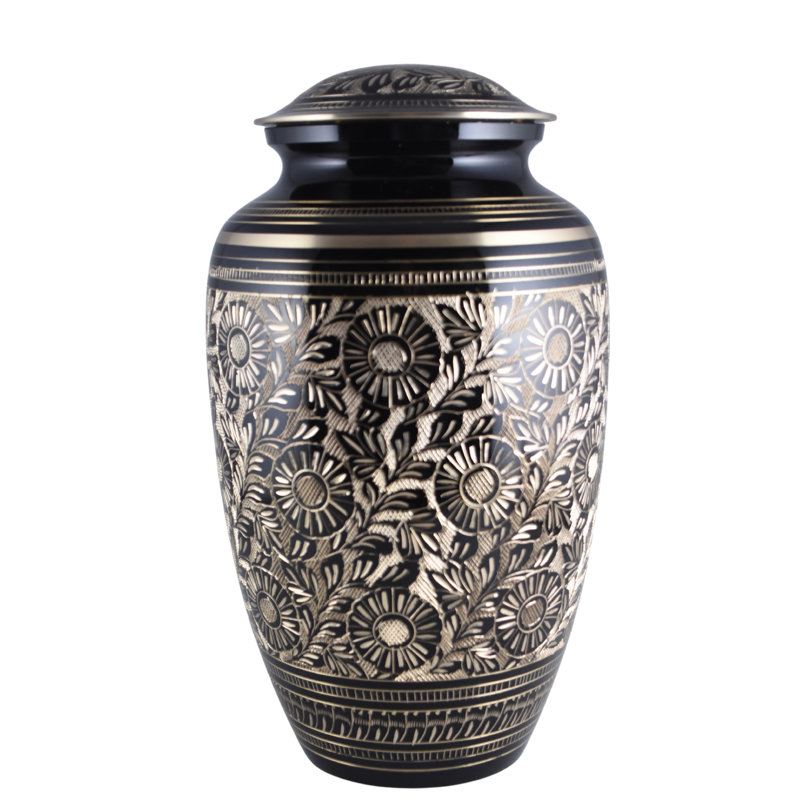 Handmade Solid Brass Flower Etched Urn