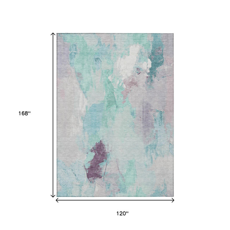 Tapis intérieur/extérieur lavable, à motifs abstraits bleu sarcelle et lavande, 3 m x 4,2 m