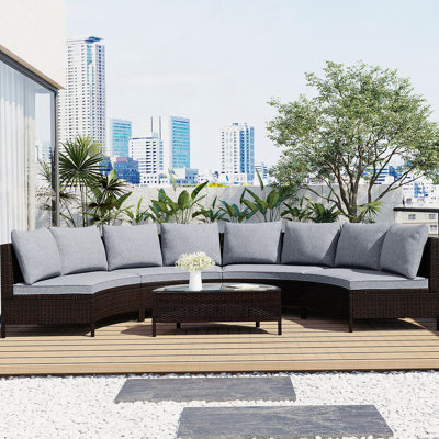 Ensemble de canapé d'extérieur, canapé modulaire de patio avec table en verre trempé