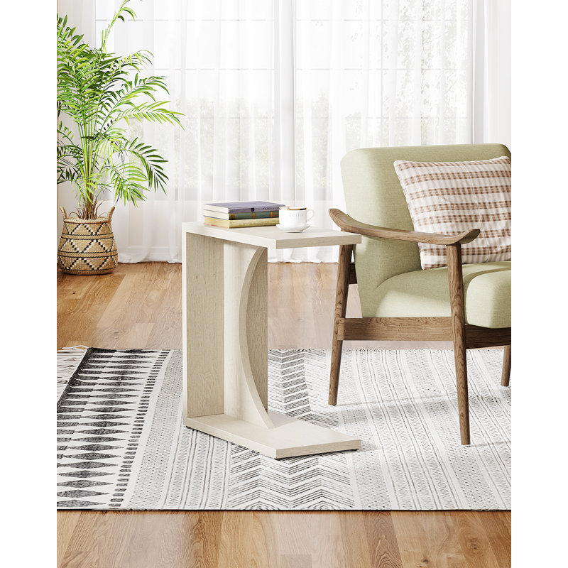 C Shaped End Tables for Couch, Sofa Side Table, Beige
