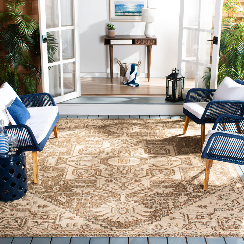 Glass Hooked Cream/Beige Indoor/Outdoor Rug, Rectangle 155 x 229 cm