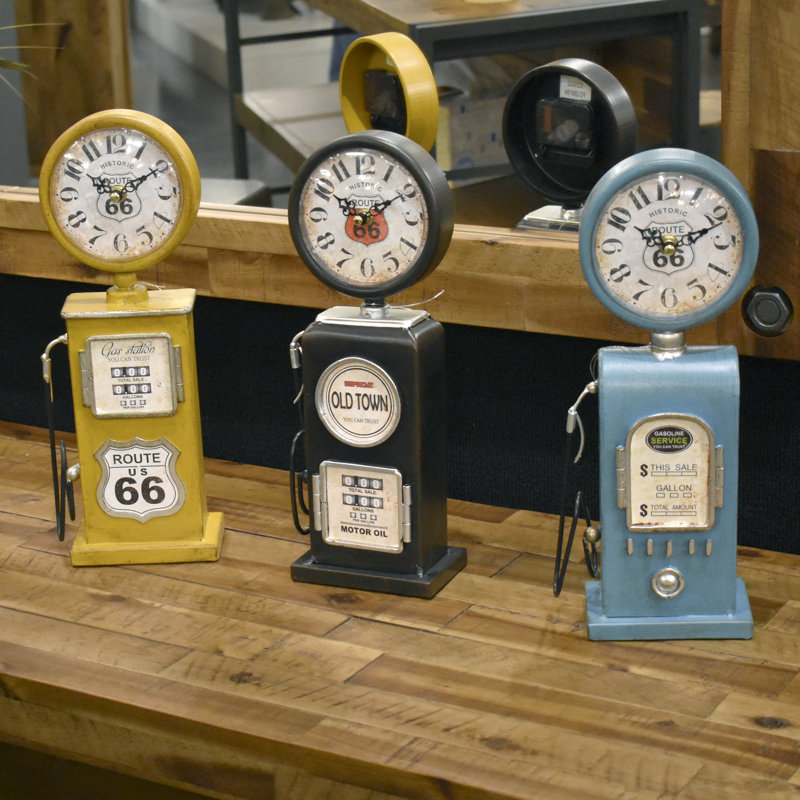 Route 66 Blue Vintage Gas Pump Table Clock