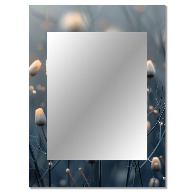 Monochromes blancs gris Heather Hills Dandelion Phot - miroir mural unique de pissenlit, 40 po x 30 po