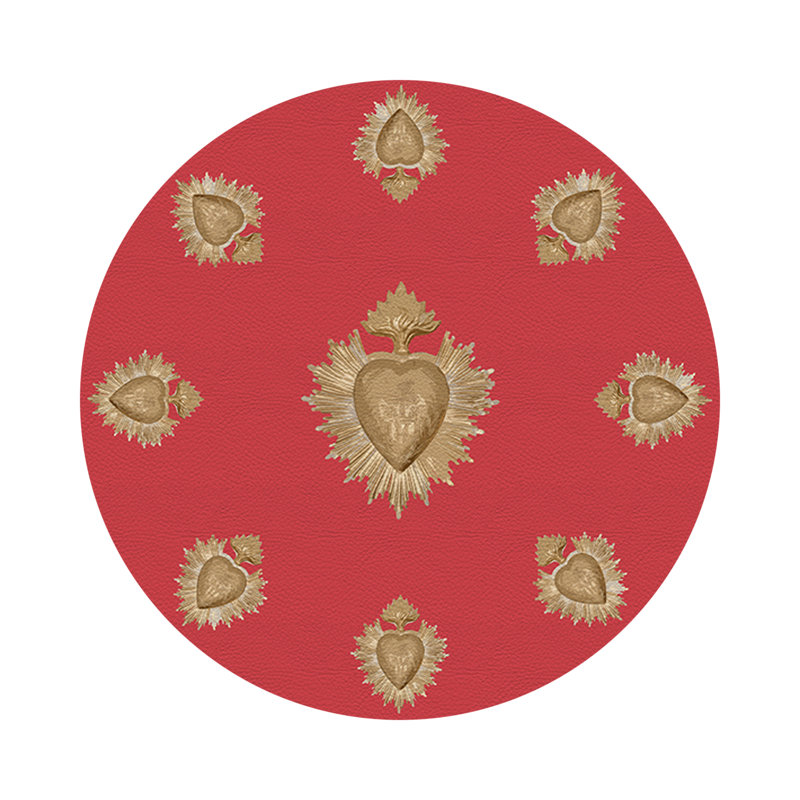 Ex vote Vegan Leather Round Pebble Placemat, Crimson