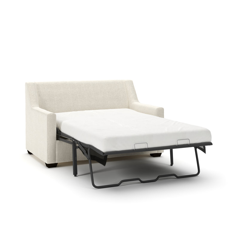 Canapé-lit rembourré de 56 po Gemi, Tissu performance bouclé Davis Pearl