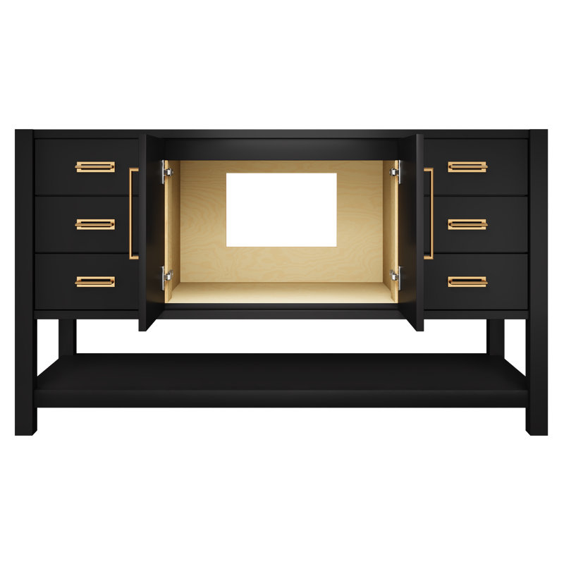 Meuble-lavabo simple très large Kiawah, Noir, Or satiné, 60"