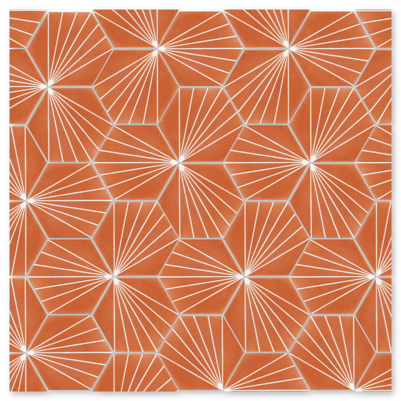 Spark C 7.87" x 9.09" Cement Patterned Wall & Floor Tile, Tangerine