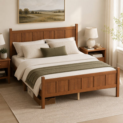 Wooden Platform Bed with Headboard and Footboard