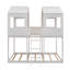 Lit superposé double au-dessus d'un lit double avec toit, fenêtre, garde-corps et échelle (blanc)-892708651