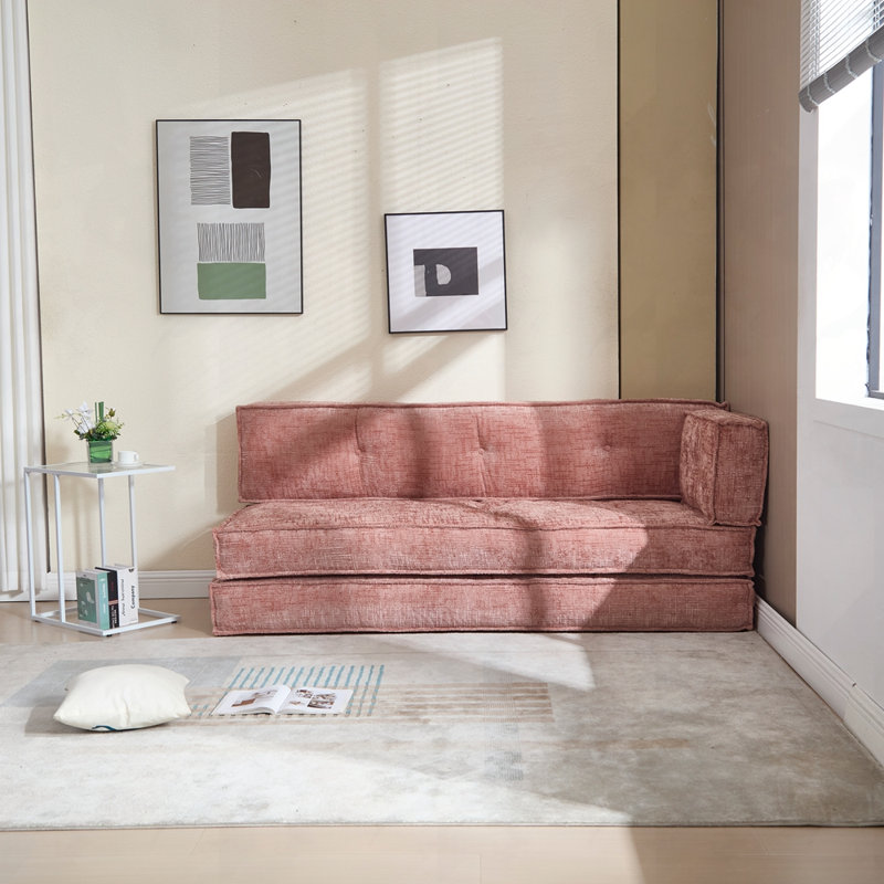 Boneless Carrow Modern Compression Chenille Upholstered Convertible Sofa Bed with Space-Saving Design, Pink