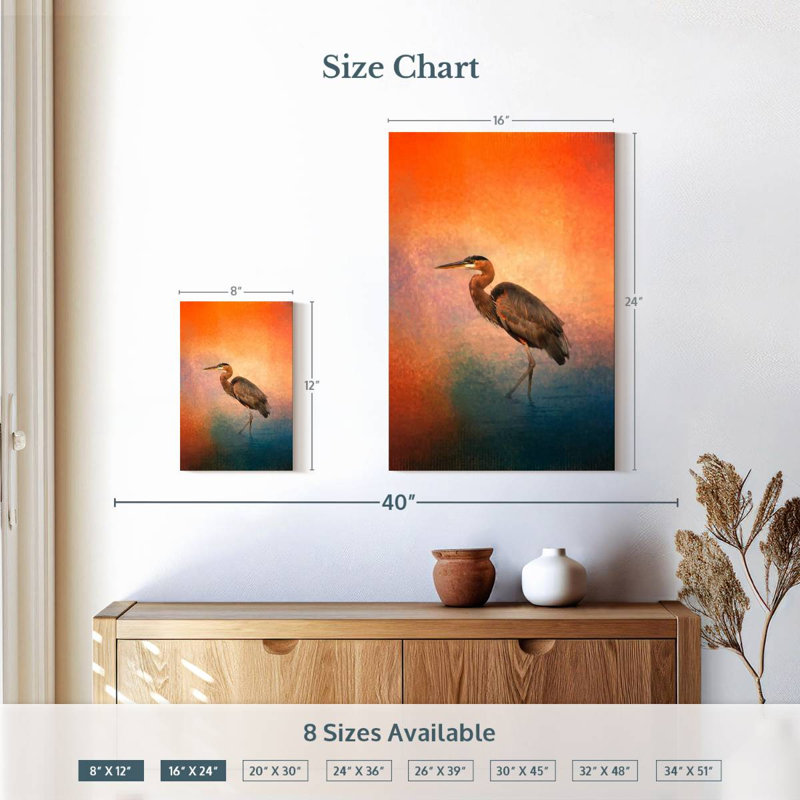 Brampt Sunset Heron, 12" H x 8" W