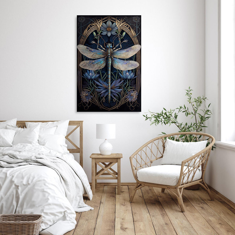 Iris et libellule - impression sur toile tendue, H 36 po x L 24 po x l 1,25 po