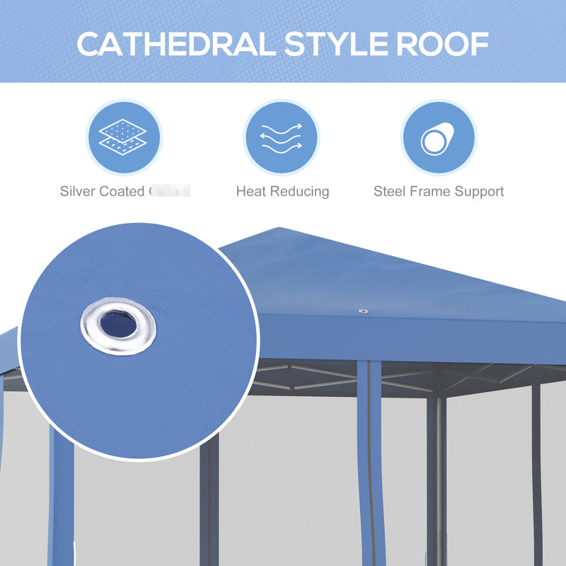 Tente escamotable 10 'X avec filet. Pavillon de jardin instantané pour regarder les nuages à l'extérieur. Bleu, hauteur réglable, salle 10 détente.