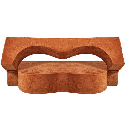 Heart-Shaped Cheese Bed Convertible Sofa, 78.7 Inch No Assembly Sponge Sofa Bed in a Box with Pillows for Living Room, Apartment and Guest Room-Caramel Brown