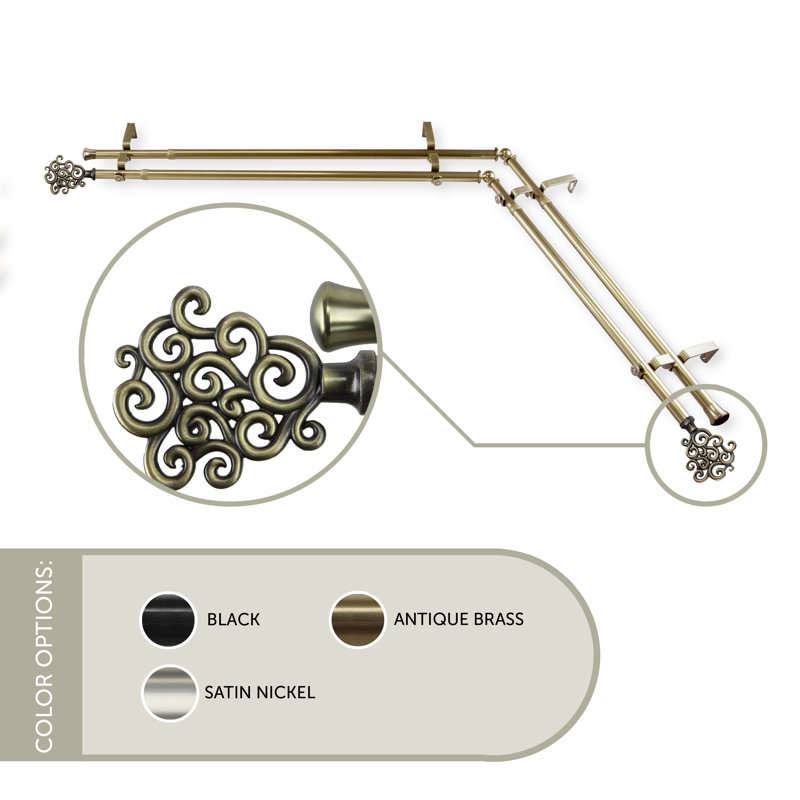 Reinaldo Adjustable 0.81'' Double Curtain Rod, 28" - 48", Antique Brass