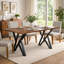 Table de salle à manger, plateau rectangulaire en bois 59 po, base en tréteaux en métal noir
