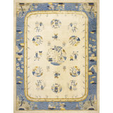 Antique Peking Chinese Floral, Medallion Ivory Beige Cream White 1900s Rug
