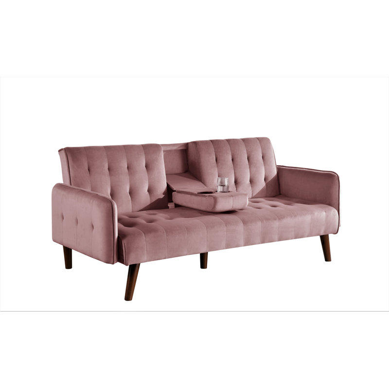 Canapé-lit convertible en velours avec porte-gobelet, Polyester rose