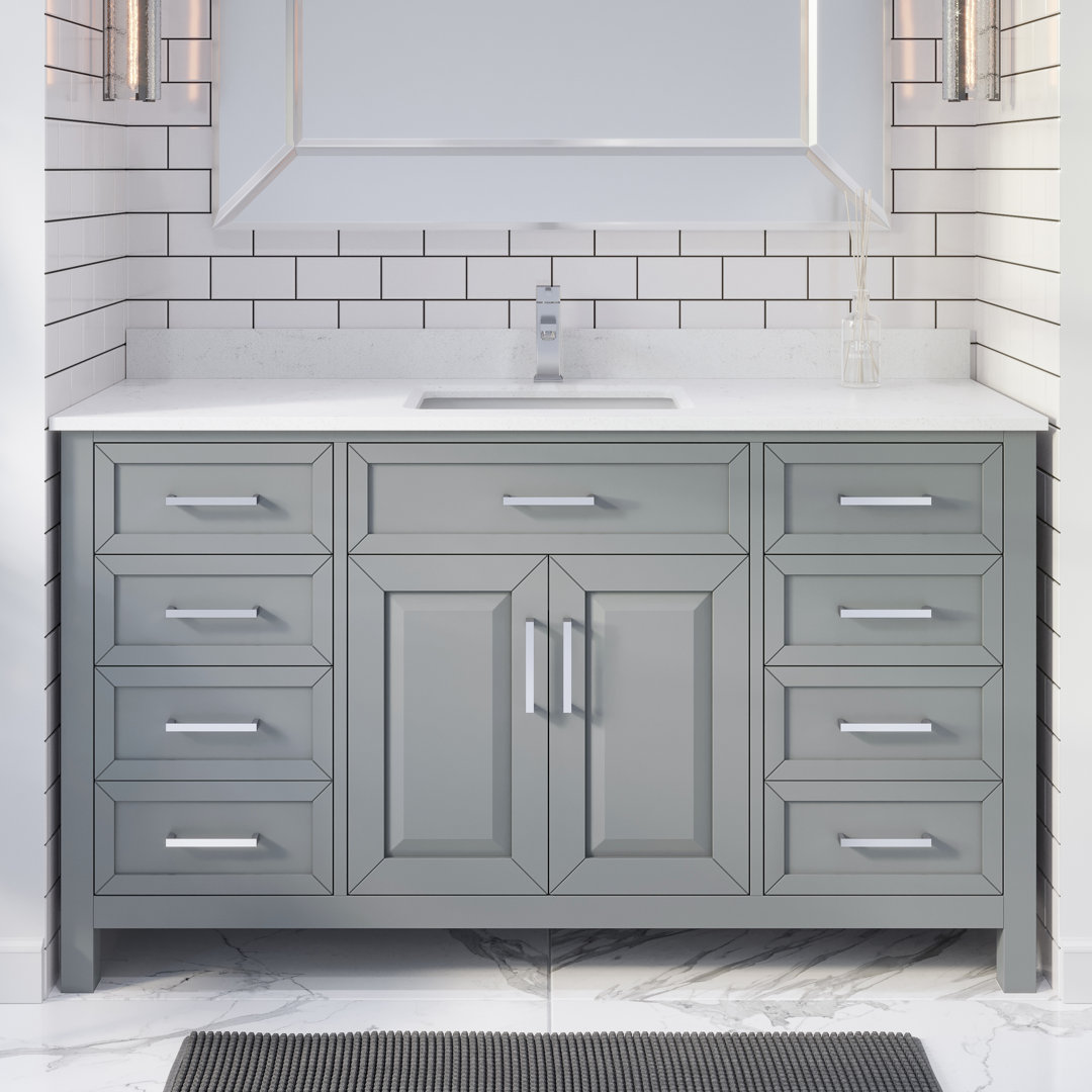 Domela 60" W x 22" x 35" H Single Sink Vanity with Power Bar and Drawer Organizer Wildon Home® Base 