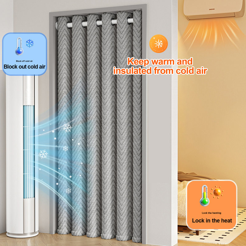 Rideau de porte en molleton matelassé épais et résistant au froid, Gris, L 59 po x L 94,5 po