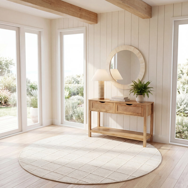 Natura 785 Hand Woven Wool/Cotton Geometric Rug in Ivory, Round 6'