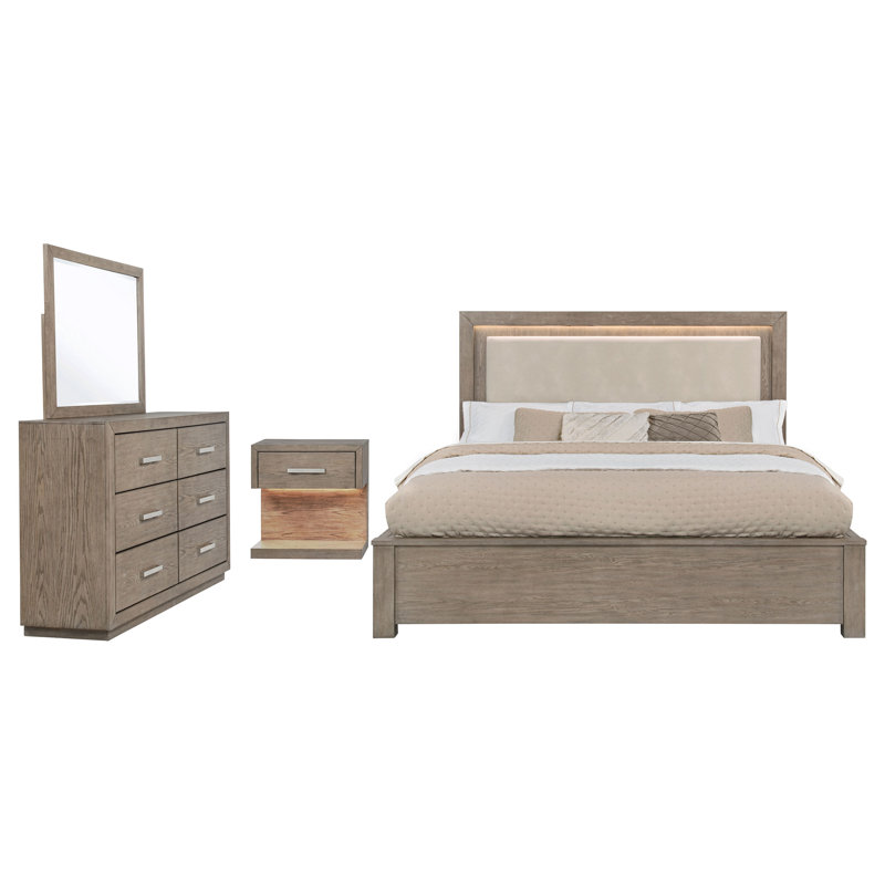 Liutulf 4-piece Queen Bedroom Set Barley Brown, Queen, 4 Pcs: Bed, Nightstand, Dresser, Mirror