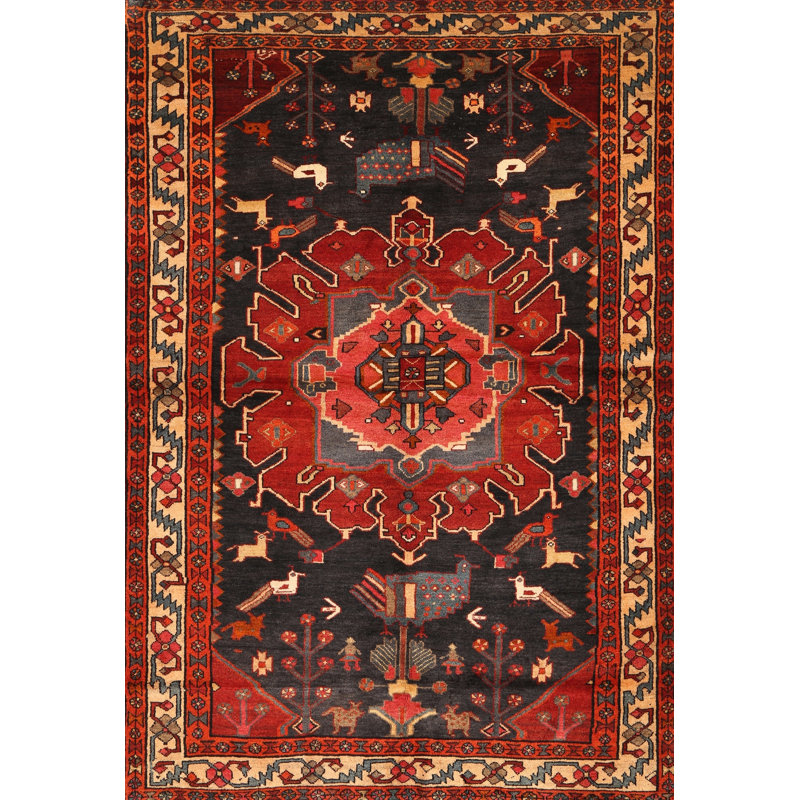 Tapis traditionnel rouge / noir, Rectangle 5 pi x 7 pi
