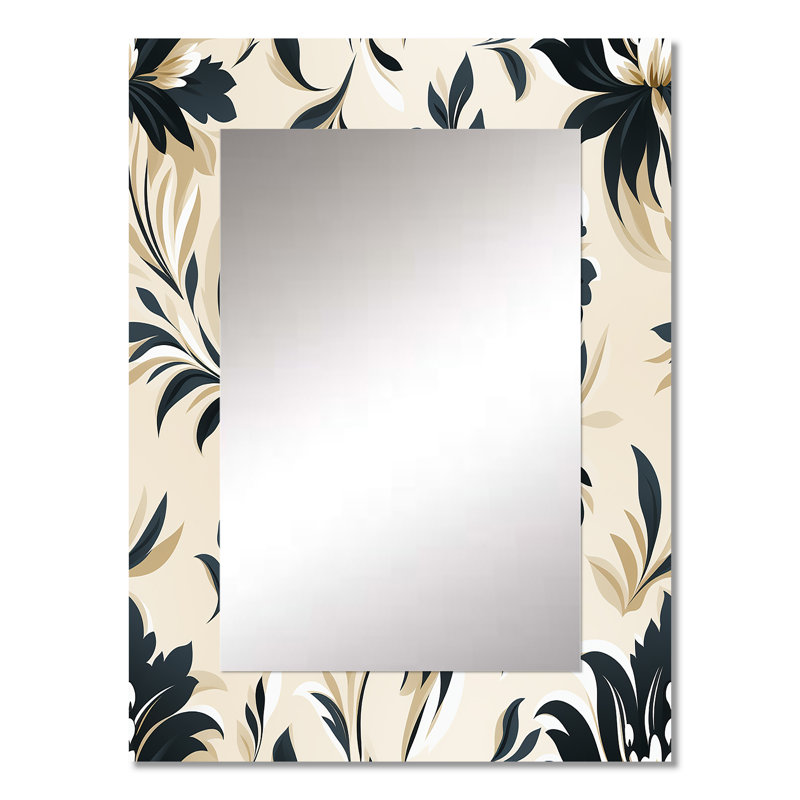 Arban Beige Sleek Damask Harmony - miroir décoratif damassé, miroir mural bohème, impression d'art en métal, 32 po x 24 po