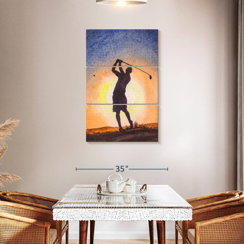 Golfeur de Senne au coucher du soleil, H 45 po x l 28 po