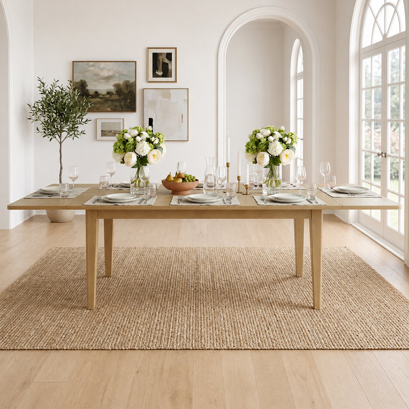 Table de salle à manger rectangulaire extensible en placage de chêne de 72 po à 104 po pour 6 à 10 personnes