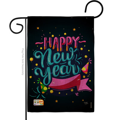 Double Sided 18.5 in. H x 13 in. W Burlap New Year's Garden flag
