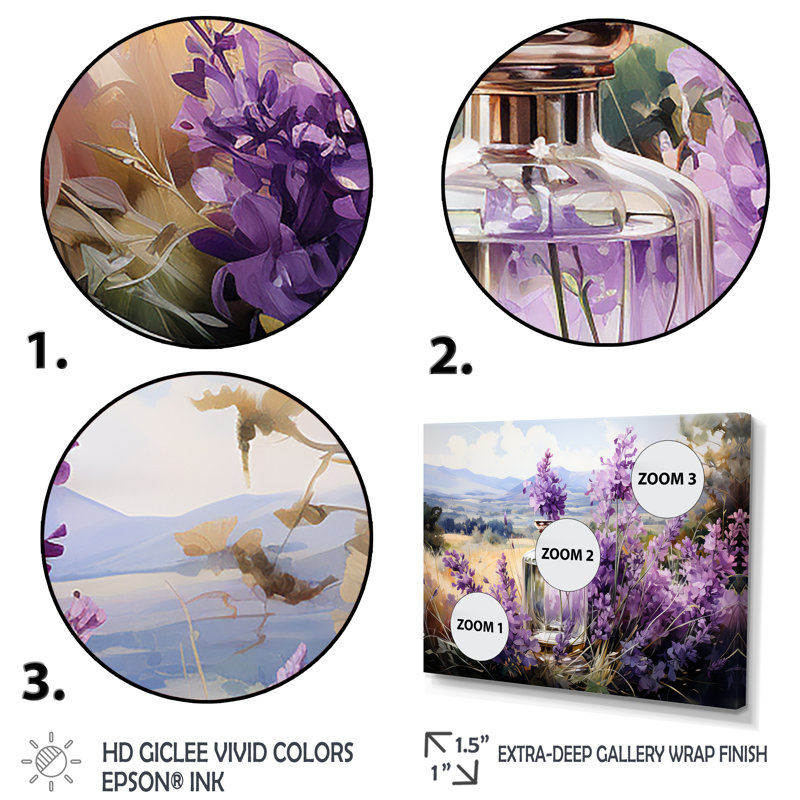 Lavande Fields Perfumes 2 - Parfums, art mural, Cadre doré à coins fermés, H 30 po x l 40 po x P 1,5 po