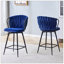 Ensemble de 2 tabourets de bar en velours tressé moderne avec structure en métal, tabouret de comptoir rembourré avec dossier en corde tissée pour îlot de cuisine, bar ou salle à manger - bleu
