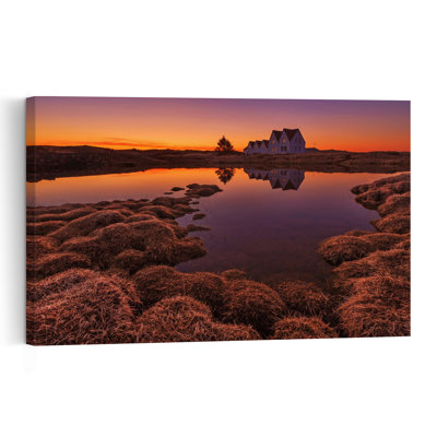Vibrant Sunset Reflections Colorful Dramatic Peaceful Landscape Nature Wall Art Print by Bragi Ingibergsson - - Wrapped Canvas Print