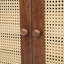 Grand lit escamotable, armoire-lit en bois de pin avec centrale électrique et panneau de décoration en rotin, noyer-376726208