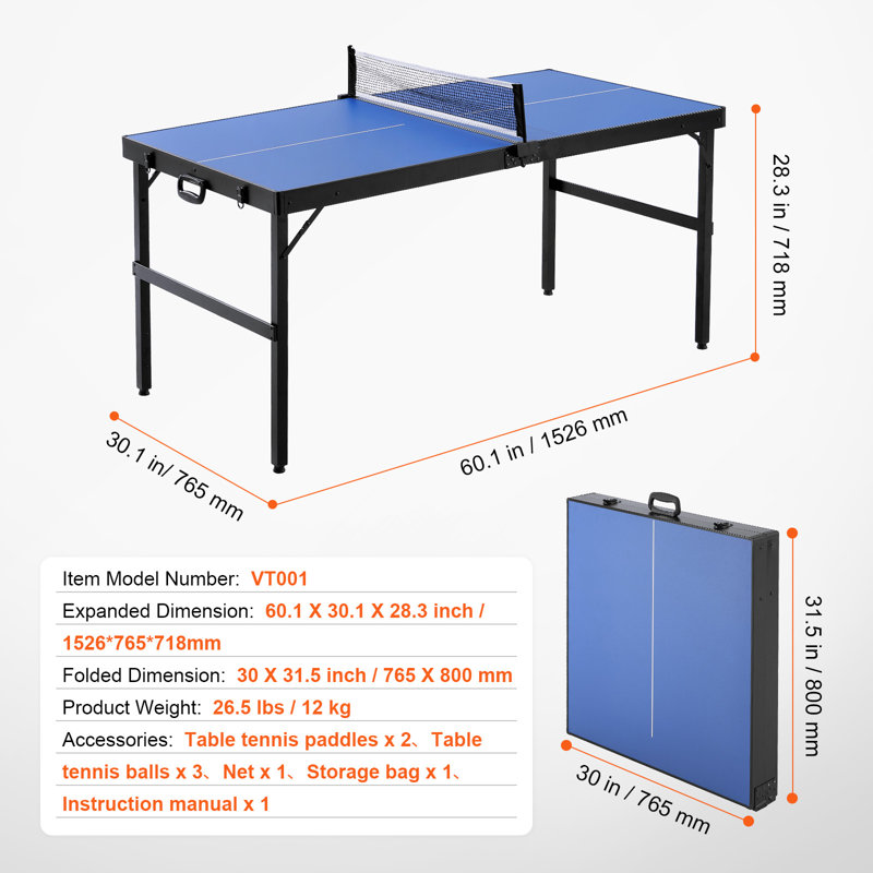 Mid-Size Ping Pong Table Foldable Table Tennis Game Table Indoor with Net