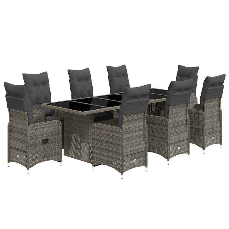 Bistro Set Grey Poly Rattan Adjustable Footrests, 8