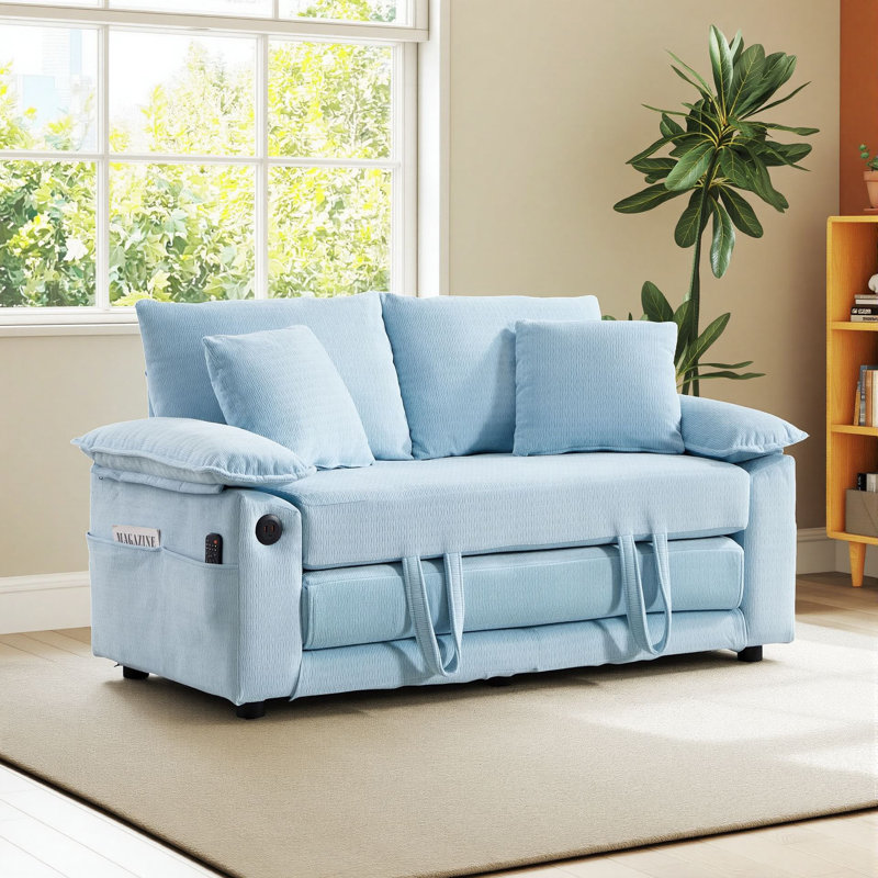Canapé-lit convertible 3-en-1 de 58 po Lewis, Blue Chenille