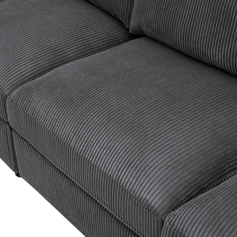 Corduroy Reversible Modular Sectional, 98" W, Grey Corduroy, Gris