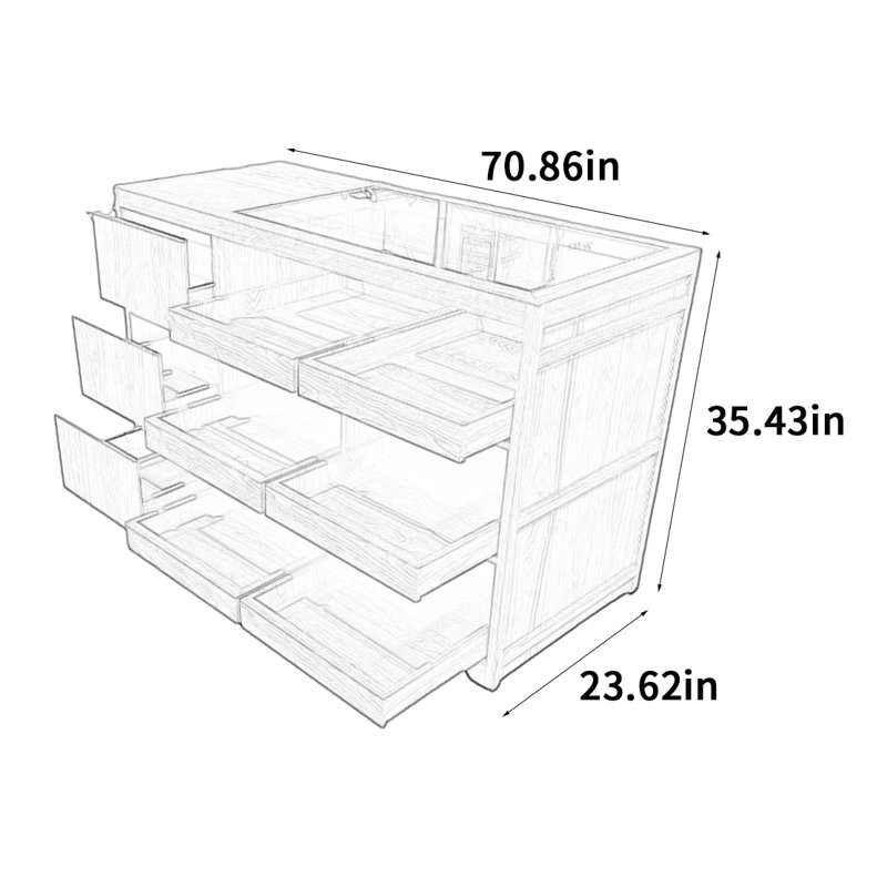Vitrine en bois massif rétro, H 35,43 po x l 70,86 po x P 23,62 po