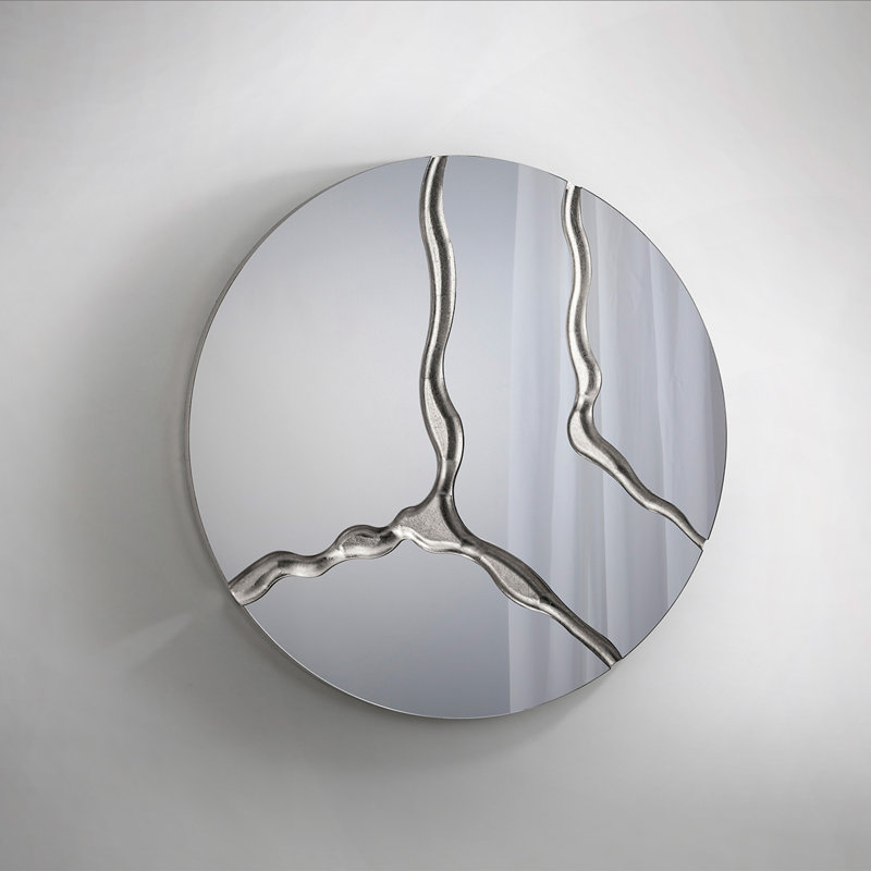 Surcos Round Mirror, Silver