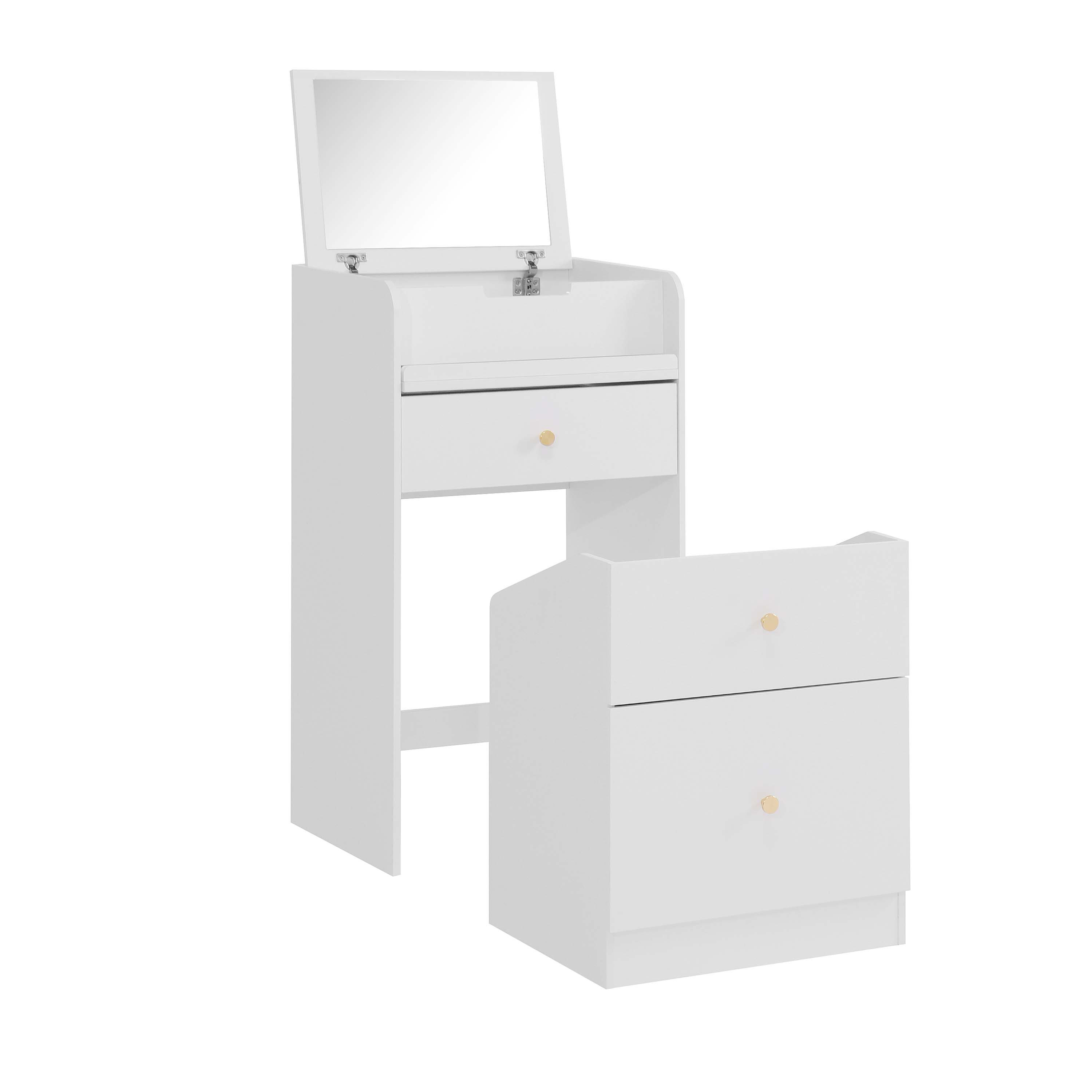 Latitude Run® White Makeup Vanitys Set Make up Table with Chair